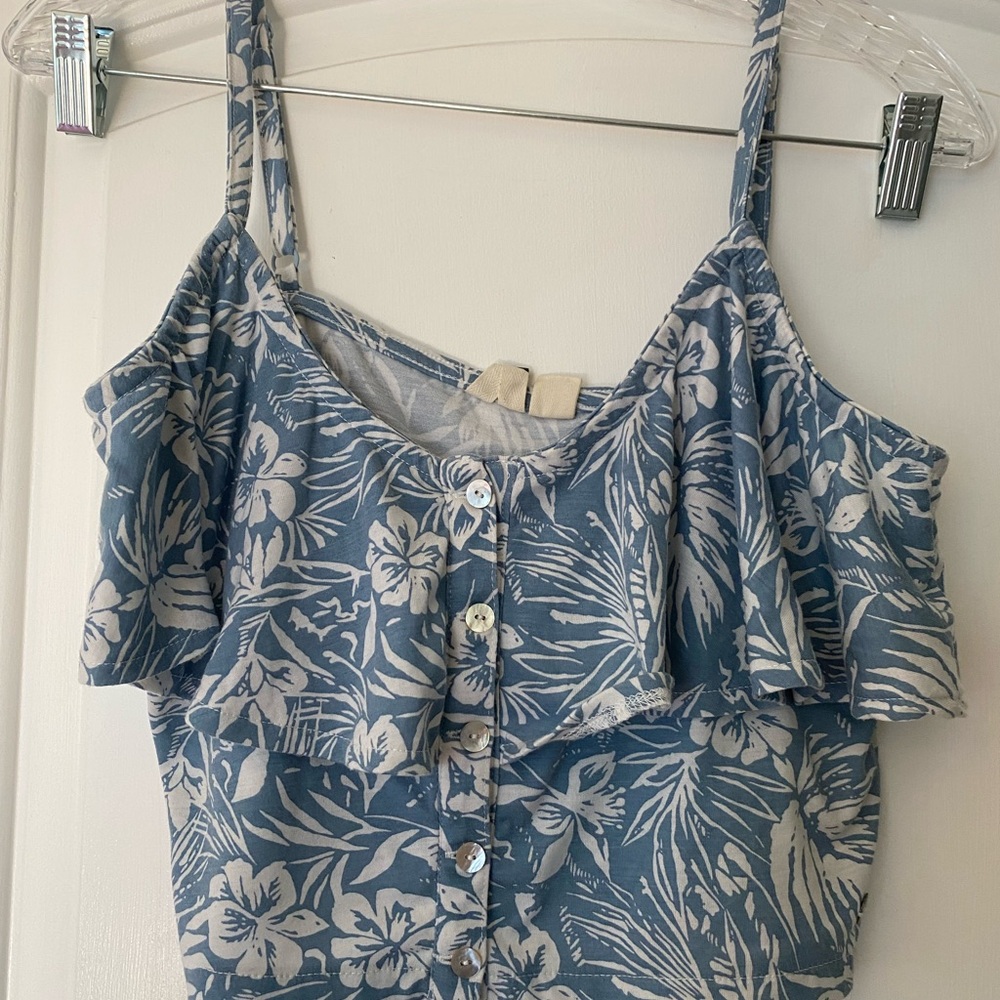 Roxy Blue and White Floral Crop Top